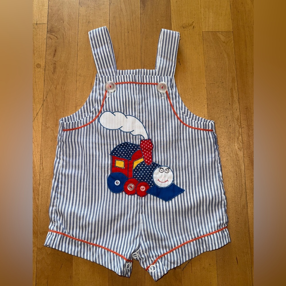 Vintage handmade Choo Choo Train shortalls 12 months super soft cotton